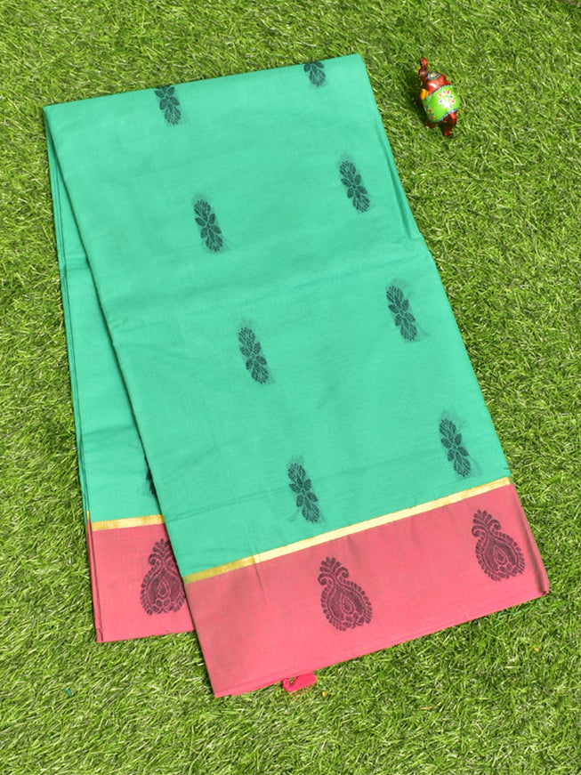 Coimbatore Cotton Rama Green Butta Saree with Plain Border