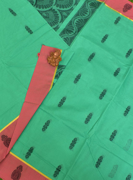 Coimbatore Cotton Rama Green Butta Saree with Plain Border