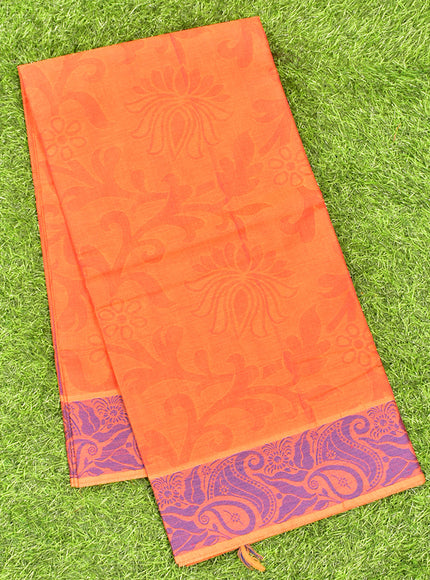 Coimbatore Cotton Orange Emboss Saree with Thread Woven Border