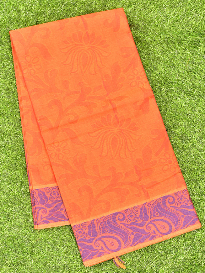 Coimbatore Cotton Orange Emboss Saree with Thread Woven Border