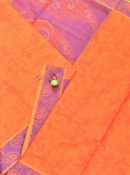 Coimbatore Cotton Orange Emboss Saree with Thread Woven Border