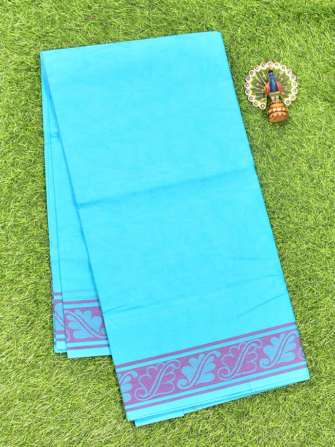 Coimbatore Cotton Blue Emboss Saree with Thread Woven Border