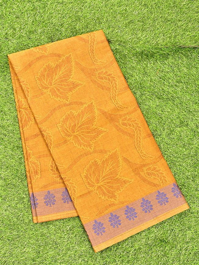 Coimbatore Cotton Mustard Emboss Saree with Thread Woven Border