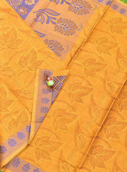 Coimbatore Cotton Mustard Emboss Saree with Thread Woven Border