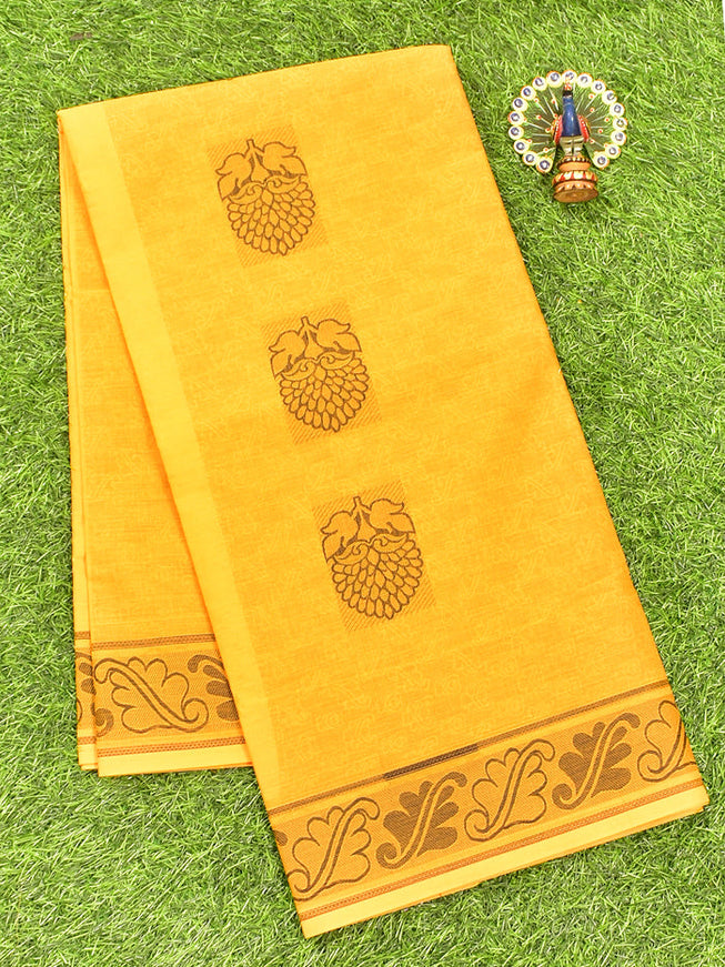 Coimbatore Cotton Yellow Butta Saree with Thread Woven Border