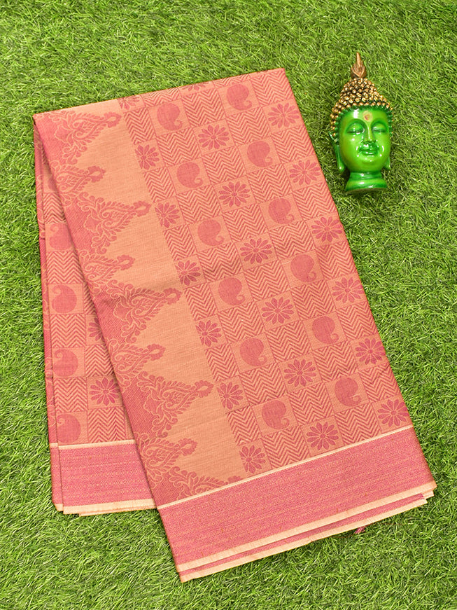 Coimbatore Cotton White and Pink Shade Allself Saree with Thread Woven Border