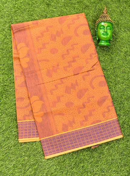 Coimbatore Cotton Yellow and Blue Shade Allself Saree with Thread Woven Border