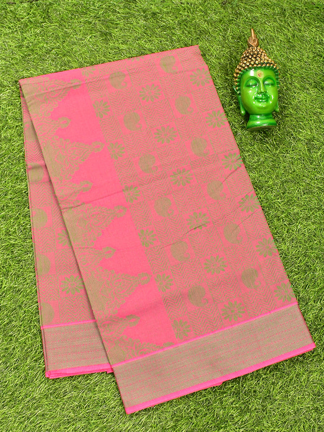 Coimbatore Cotton Pink and Green Shade Allself Saree with Thread Woven Border