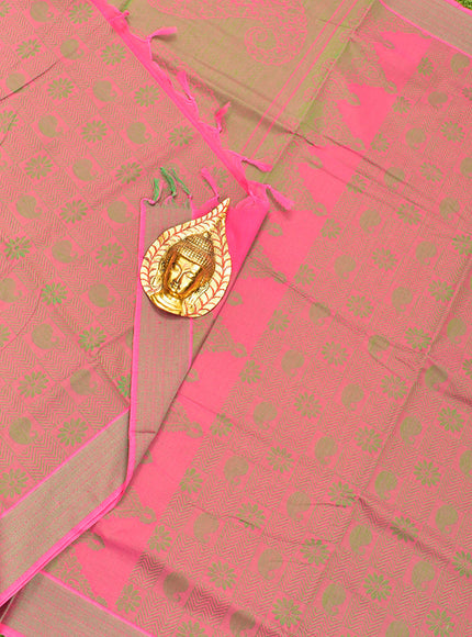 Coimbatore Cotton Pink and Green Shade Allself Saree with Thread Woven Border