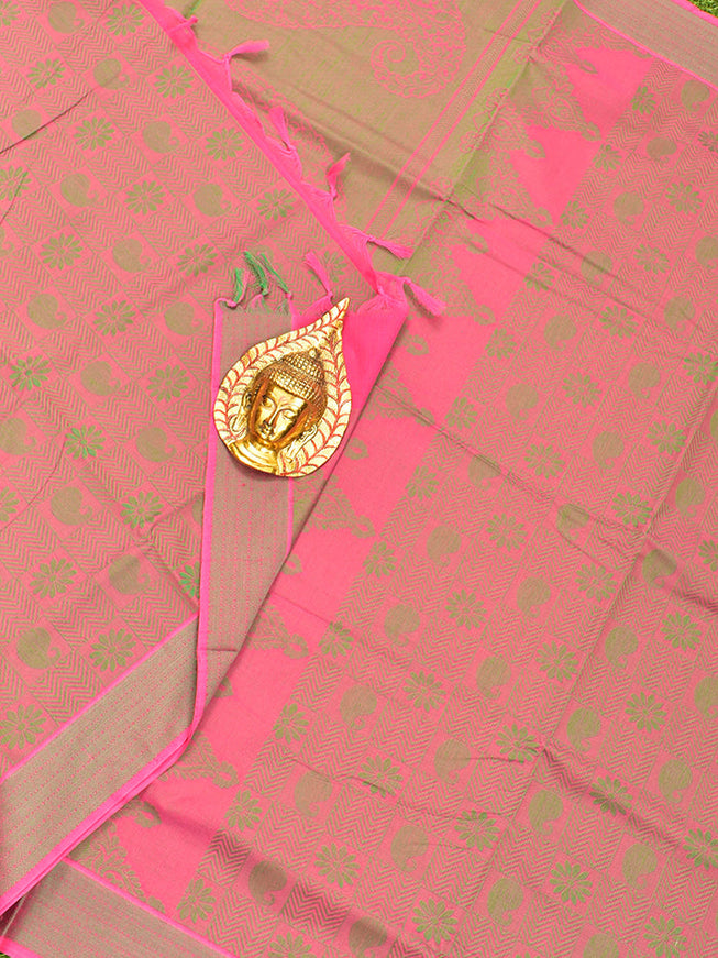 Coimbatore Cotton Pink and Green Shade Allself Saree with Thread Woven Border