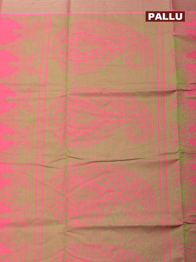 Coimbatore Cotton Pink and Green Shade Allself Saree with Thread Woven Border