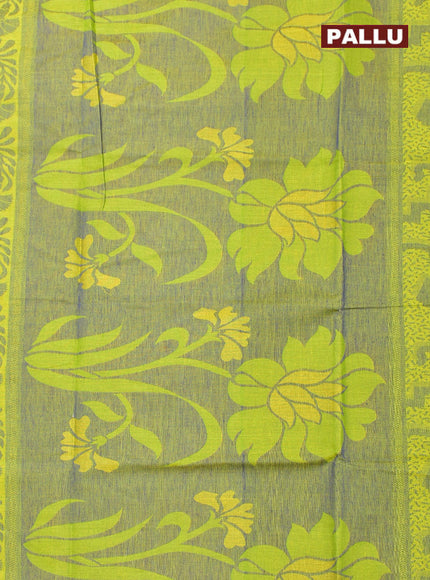 Coimbatore Cotton Lime Green and Blue Shade Allself Saree with Thread Woven Border