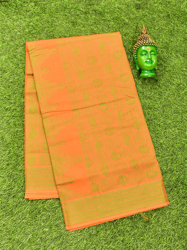 Coimbatore Cotton Orange and Green Shade Allself Saree with Thread Woven Border