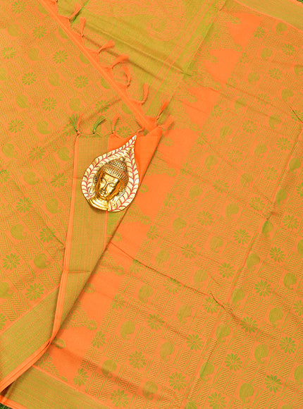 Coimbatore Cotton Orange and Green Shade Allself Saree with Thread Woven Border