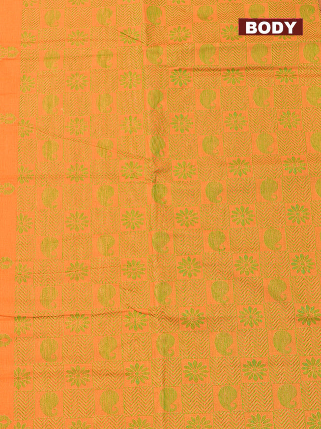 Coimbatore Cotton Orange and Green Shade Allself Saree with Thread Woven Border