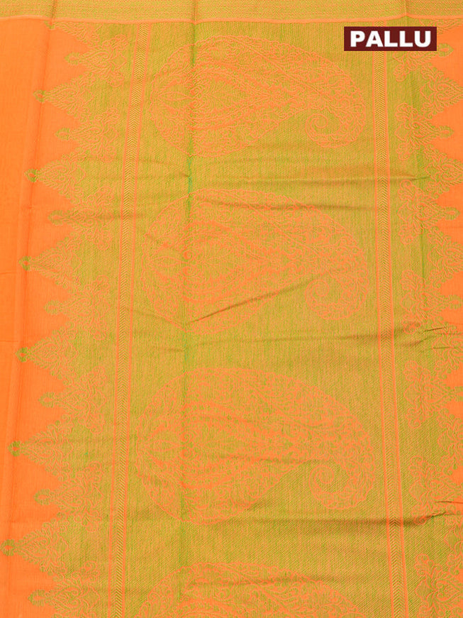 Coimbatore Cotton Orange and Green Shade Allself Saree with Thread Woven Border