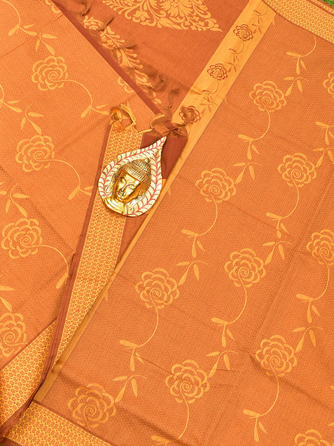 Coimbatore Cotton Brown and Sandal and Green Shade Allself Saree with Thread Woven Border