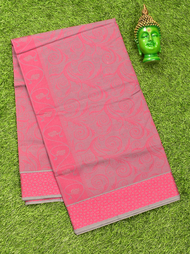 Coimbatore Cotton Grey and Red Shade Allself Saree with Thread Woven Border