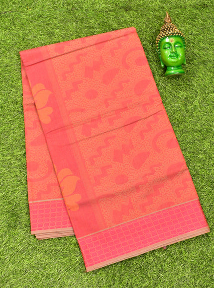 Coimbatore Cotton Grey and Red Shade Allself Saree with Thread Woven Border