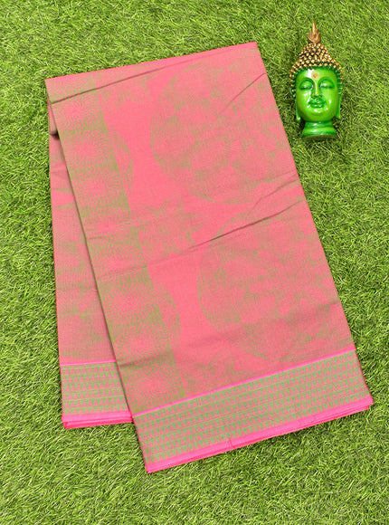 Coimbatore Cotton Pink and Green Shade Allself Saree with Thread Woven Border