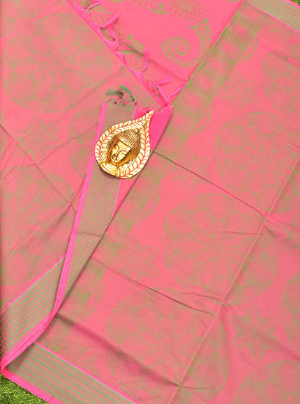 Coimbatore Cotton Pink and Green Shade Allself Saree with Thread Woven Border