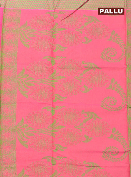 Coimbatore Cotton Pink and Green Shade Allself Saree with Thread Woven Border