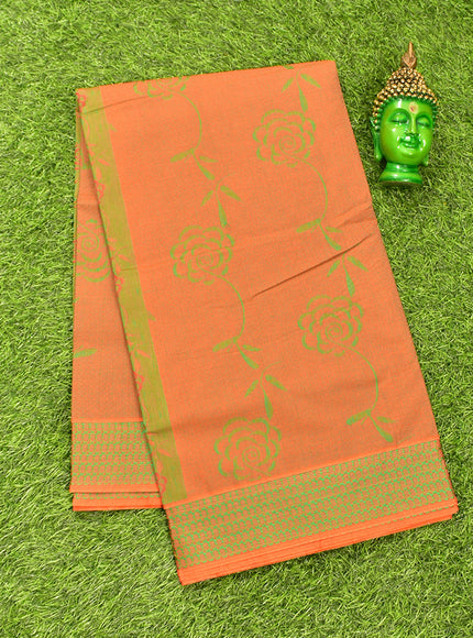 Coimbatore Cotton Orange and Green Shade Allself Saree with Thread Woven Border