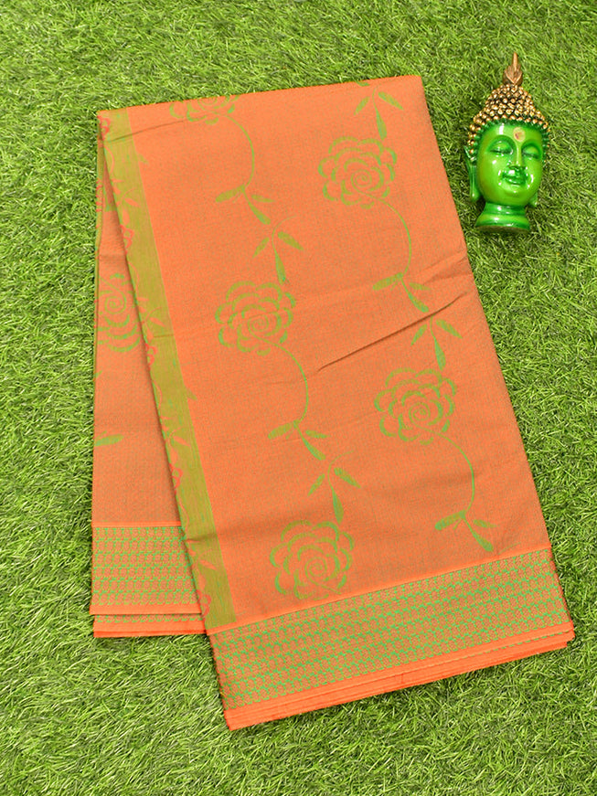 Coimbatore Cotton Orange and Green Shade Allself Saree with Thread Woven Border