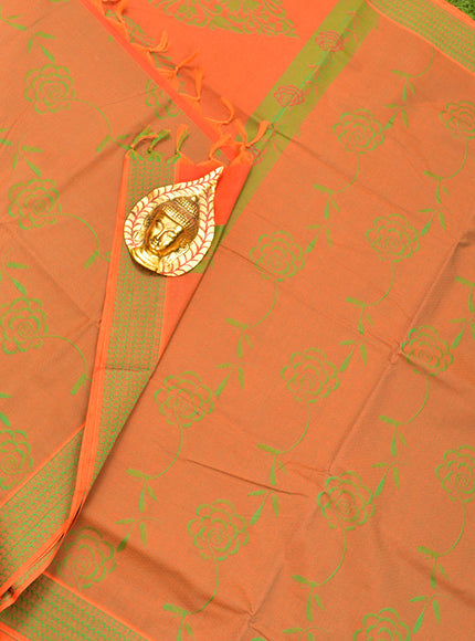 Coimbatore Cotton Orange and Green Shade Allself Saree with Thread Woven Border