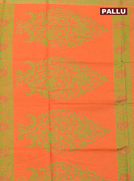 Coimbatore Cotton Orange and Green Shade Allself Saree with Thread Woven Border