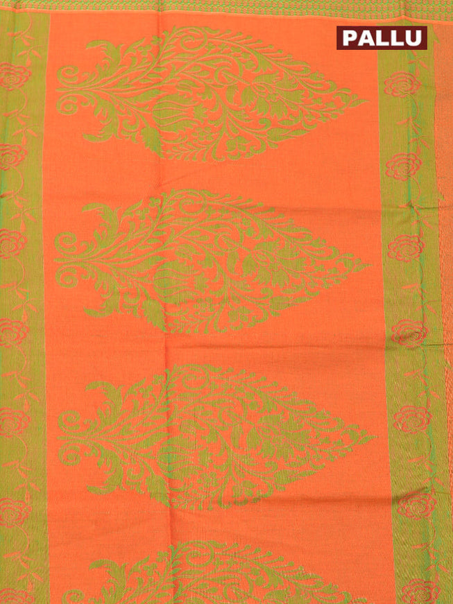 Coimbatore Cotton Orange and Green Shade Allself Saree with Thread Woven Border