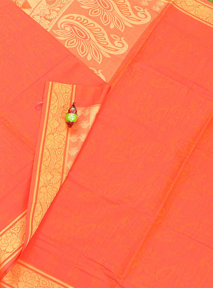 Coimbatore Cotton Red Emboss Saree with Thread Woven Border