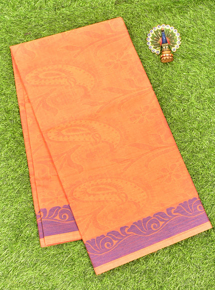 Coimbatore Cotton Orange Emboss Saree with Thread Woven Border