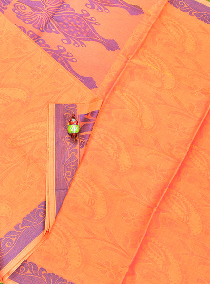 Coimbatore Cotton Orange Emboss Saree with Thread Woven Border