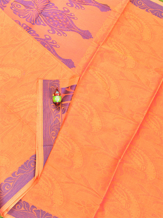 Coimbatore Cotton Orange Emboss Saree with Thread Woven Border