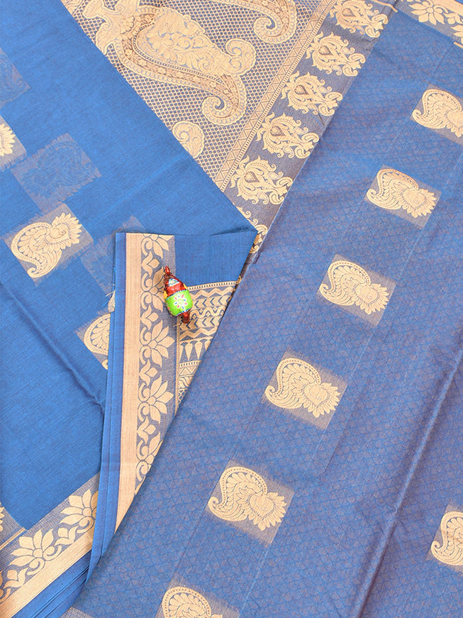 Coimbatore Cotton Blue Butta Saree with Thread Woven Border