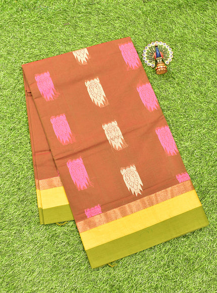 Coimbatore Cotton Brown Butta Saree with Plain Border