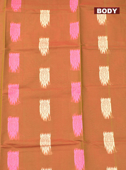 Coimbatore Cotton Brown Butta Saree with Plain Border