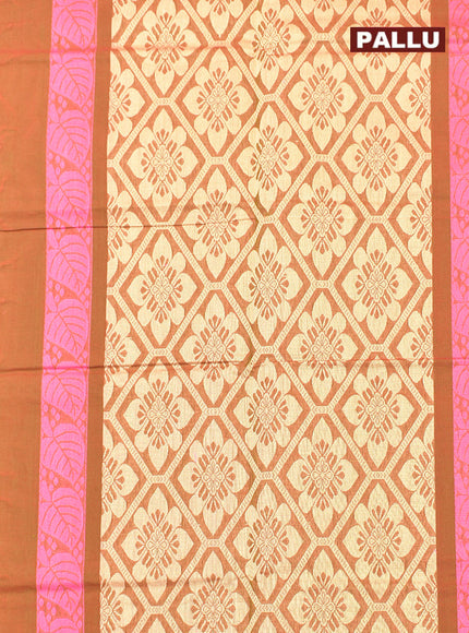 Coimbatore Cotton Brown Butta Saree with Plain Border