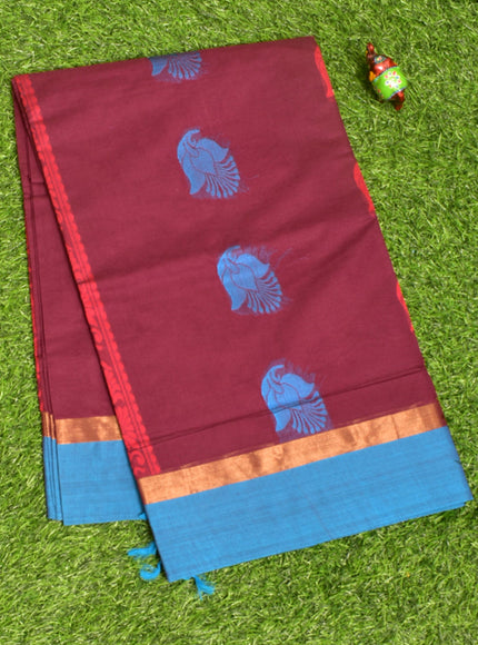 Coimbatore Cotton Magenta Butta Saree with Plain Border