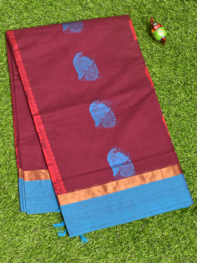 Coimbatore Cotton Magenta Butta Saree with Plain Border