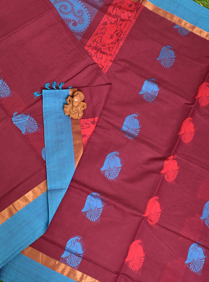 Coimbatore Cotton Magenta Butta Saree with Plain Border