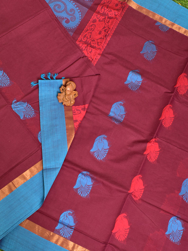 Coimbatore Cotton Magenta Butta Saree with Plain Border