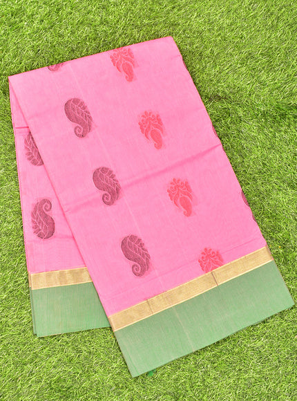 Coimbatore Cotton Pink Butta Saree with Plain Border