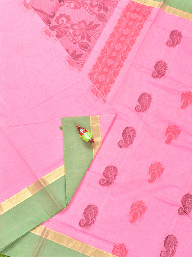 Coimbatore Cotton Pink Butta Saree with Plain Border