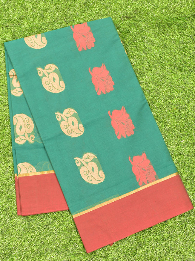 Coimbatore Cotton Green Butta Saree with Plain Border