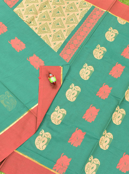 Coimbatore Cotton Green Butta Saree with Plain Border