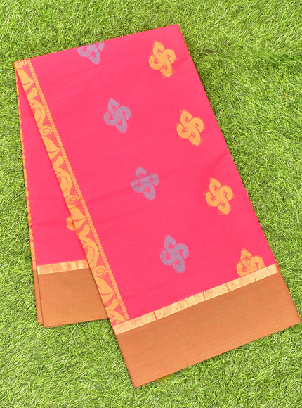 Coimbatore Cotton Dark Pink Butta Saree with Plain Border