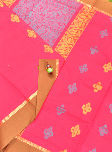 Coimbatore Cotton Dark Pink Butta Saree with Plain Border