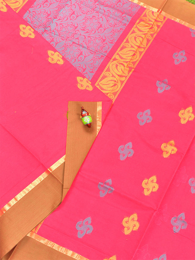 Coimbatore Cotton Dark Pink Butta Saree with Plain Border